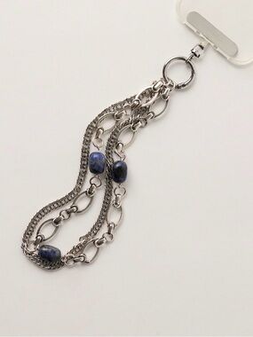 Free People Layered Chain Phone Wristlet - Antique Silver/Lapis